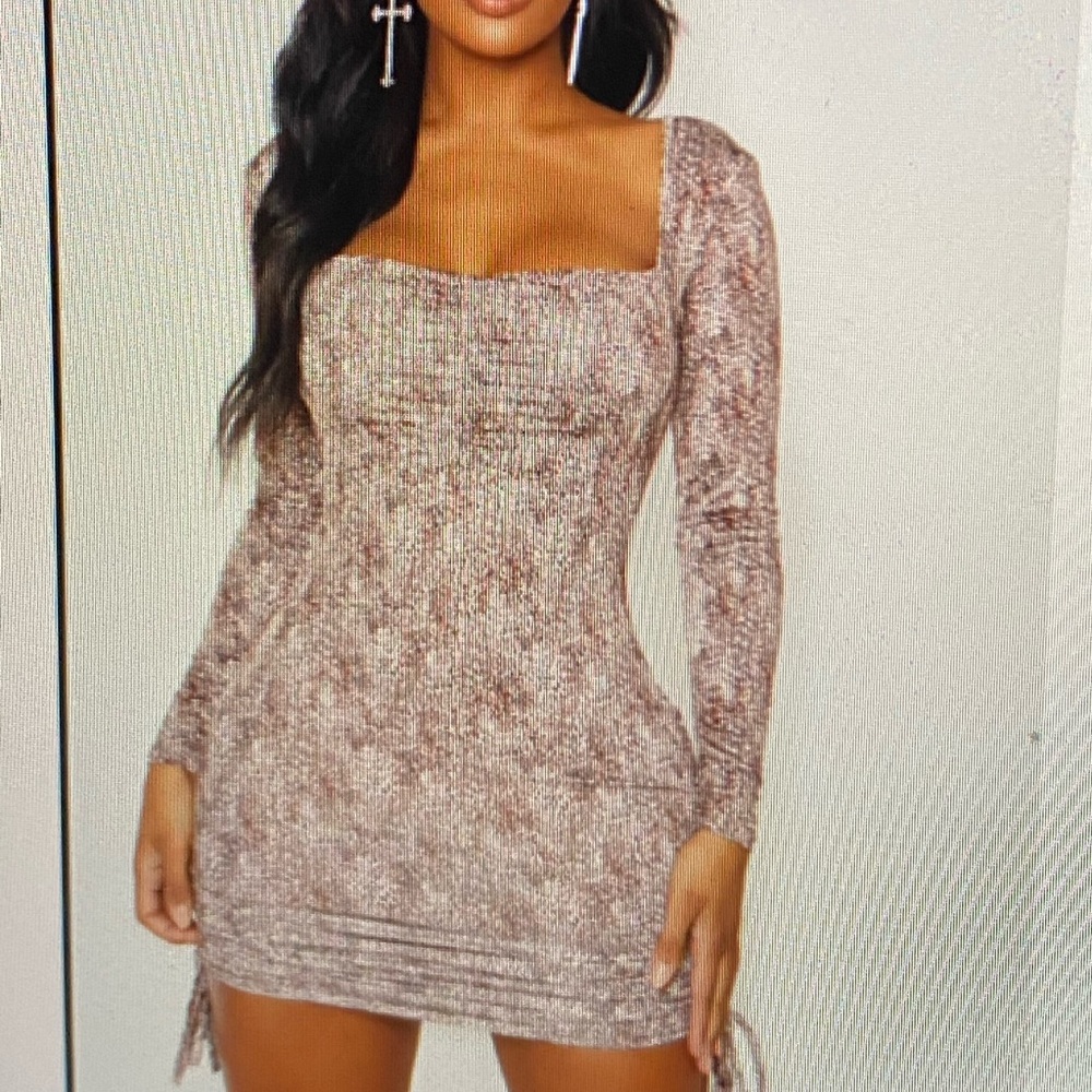 Shape brown leopard print long sleeve dress